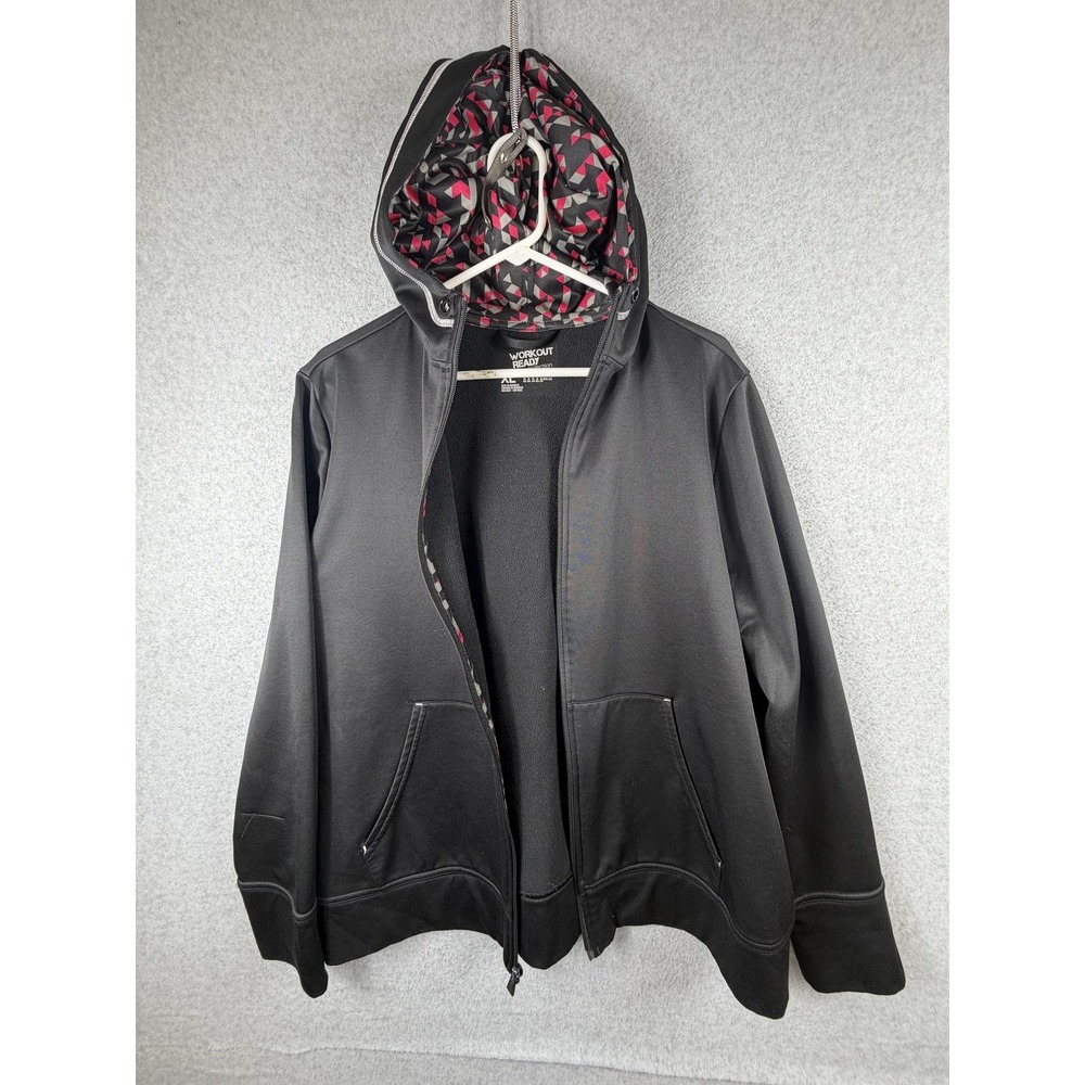 Reebok‎ Hoodie Mens XL Black Full Zip Workout Ready Fleece Lined Athletic Top